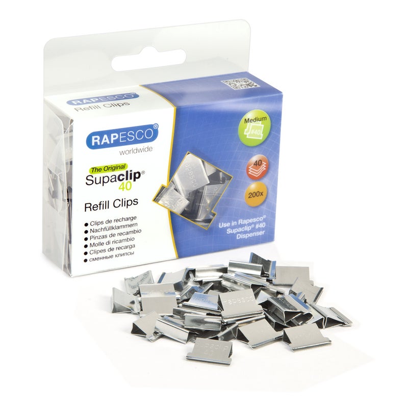 Rapesco Supaclip #40 Refills - Stainless Steel, Pack of 200 (CP20040S) - Image 1